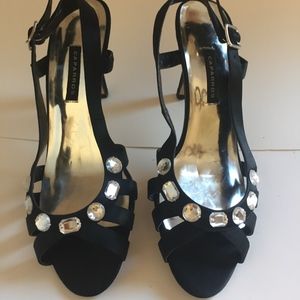 Caparros Black Satin Rhinestones Strap Sandals  7B